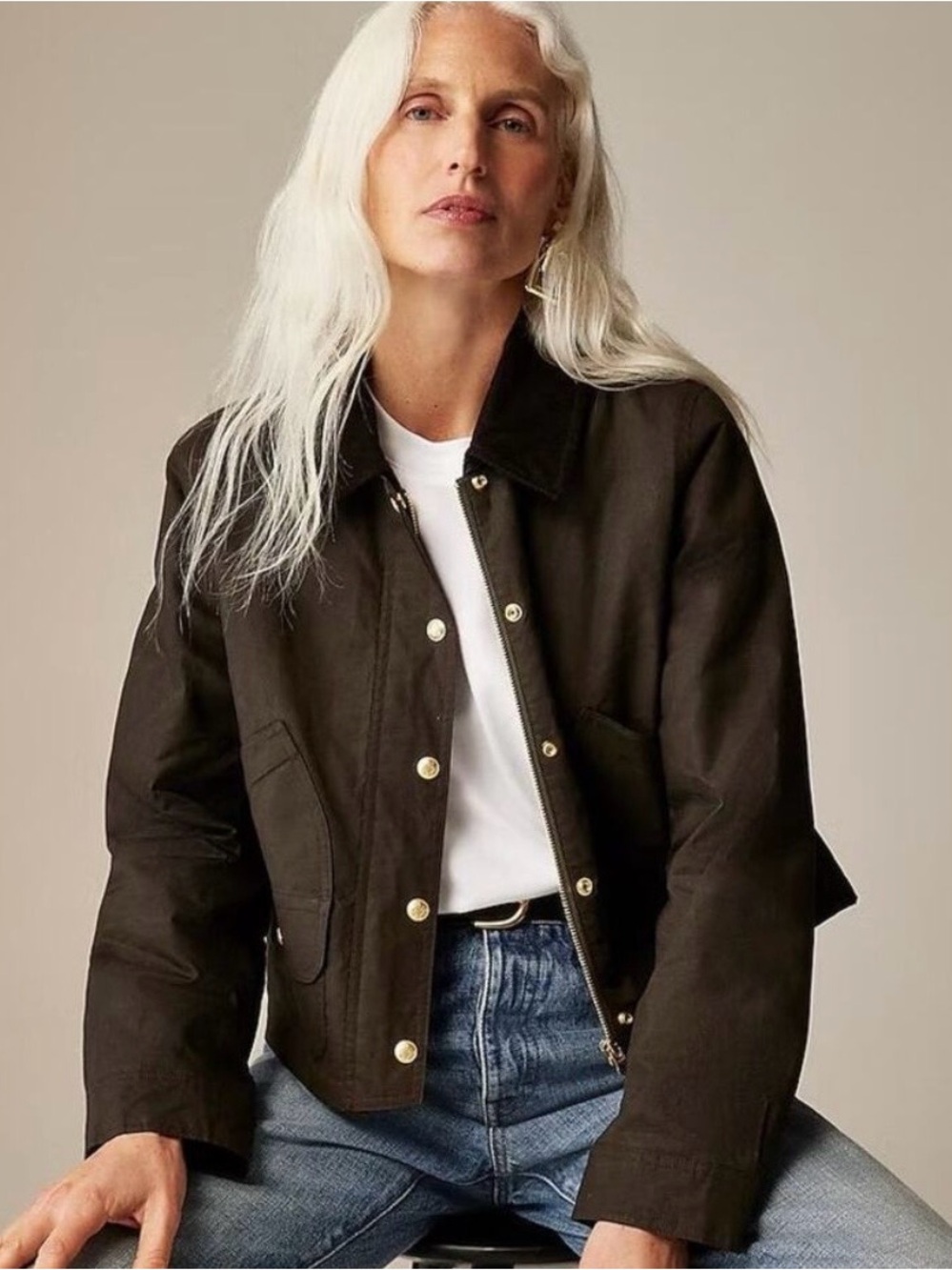 J. Crew Olive Utility Jacket with Gold-Tone Hardware